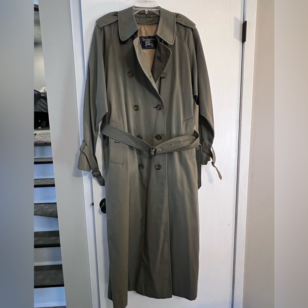 Authentic Burberry double breasted Ladies Olive Long Trench Coat